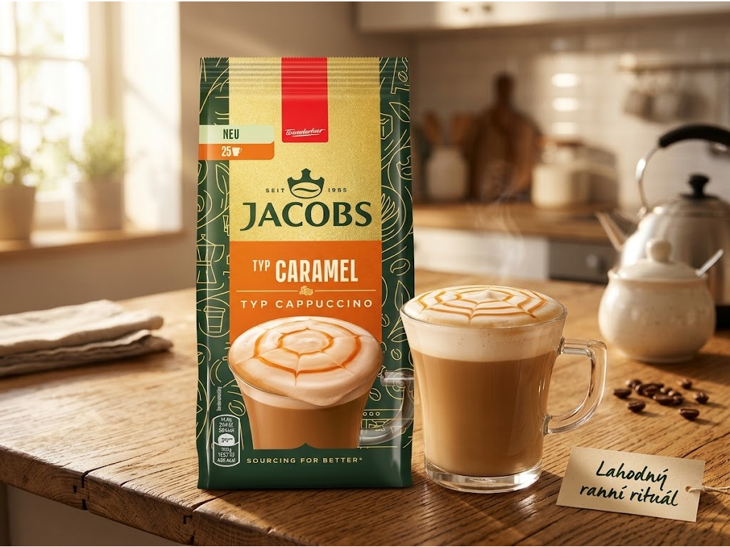 Jacobs Cappuccino Caramel v kávovém prostředí