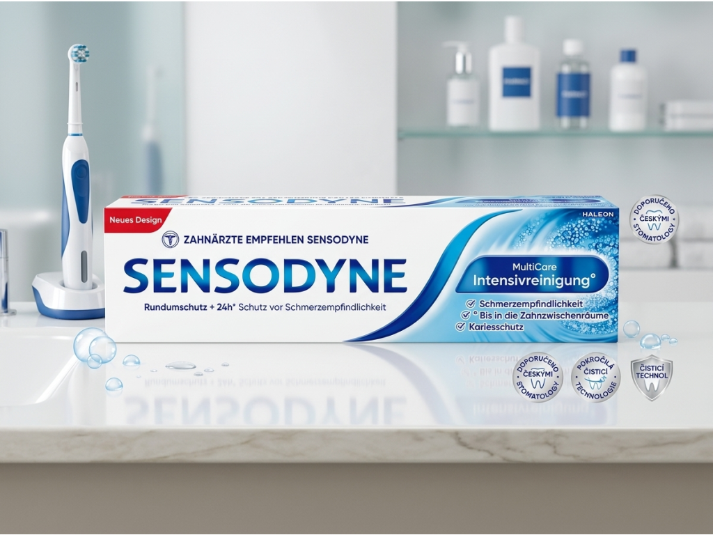 Sensodyne MultiCare intenzivní čištění v koupelně