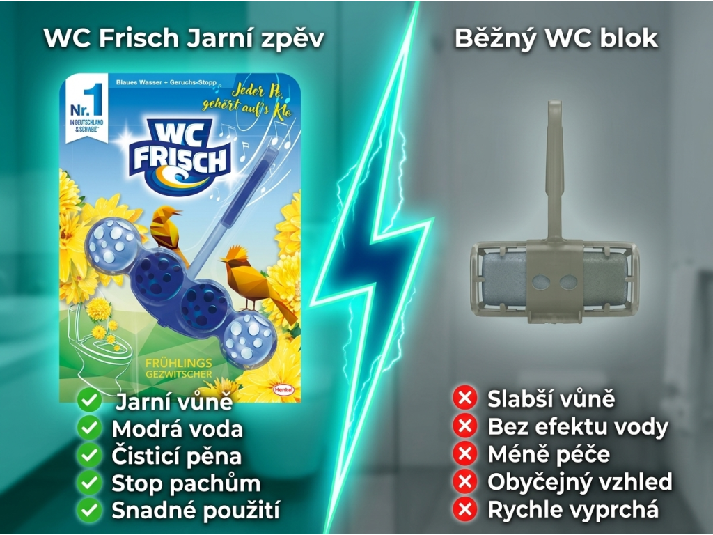 Srovnání WC Frisch Jarní zpěv s běžným WC blokem