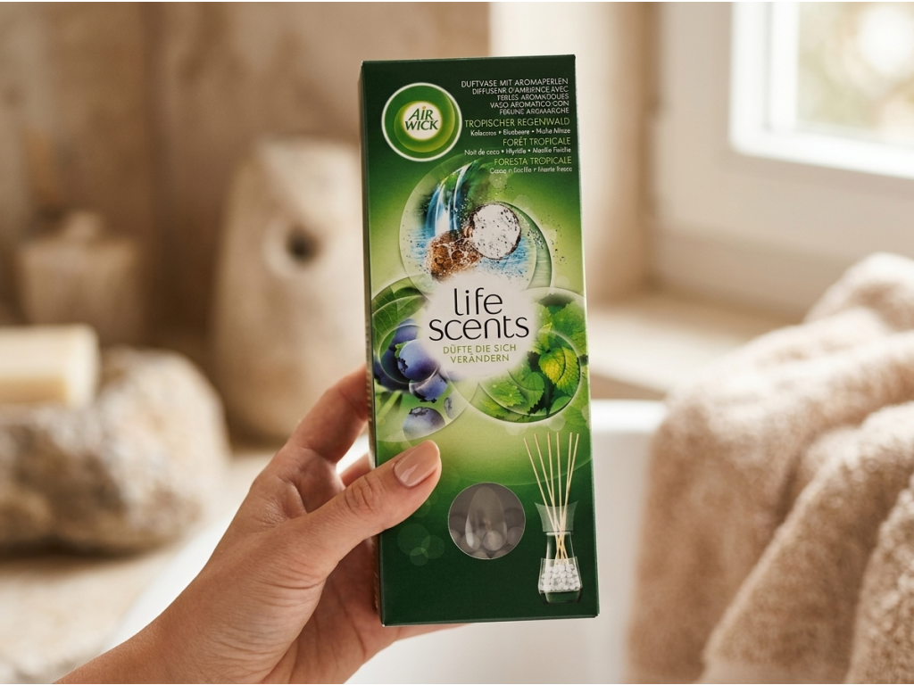 Air Wick Life Scents Tropický deštný les - difuzér v ruce
