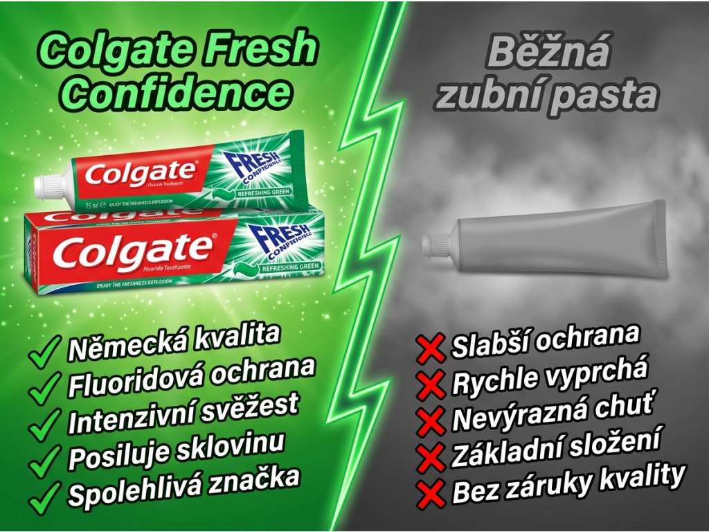 Colgate Fresh Confidence Green srovnání s běžnou pastou
