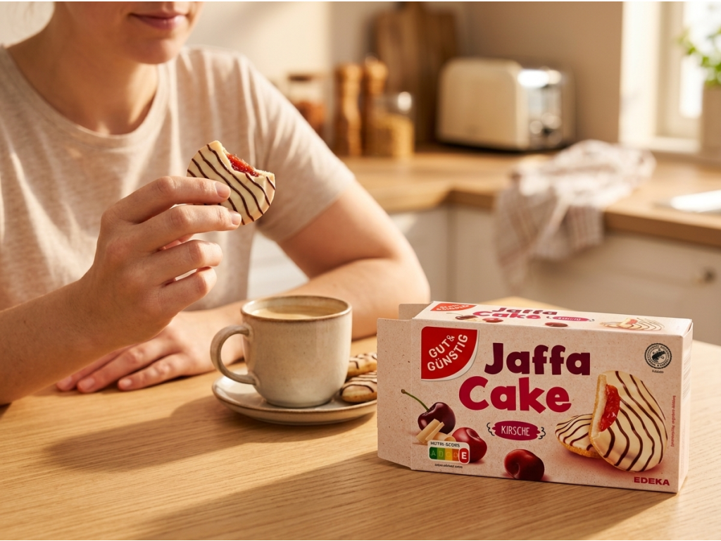 Vychutnávání G&G Jaffa Cake s kávou