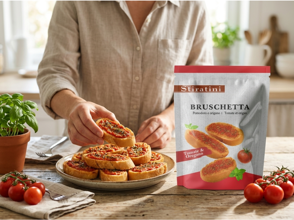 Stiratini bruschette s rajčaty a oreganem - při podávání