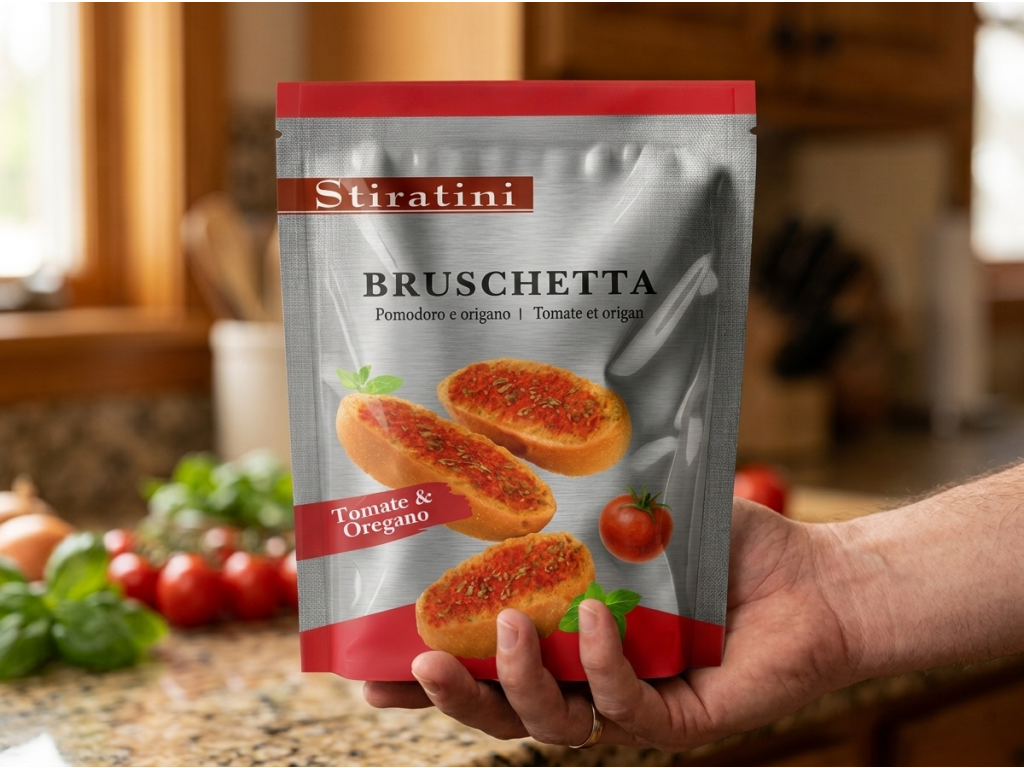 Stiratini bruschette s rajčaty a oreganem - balení v ruce