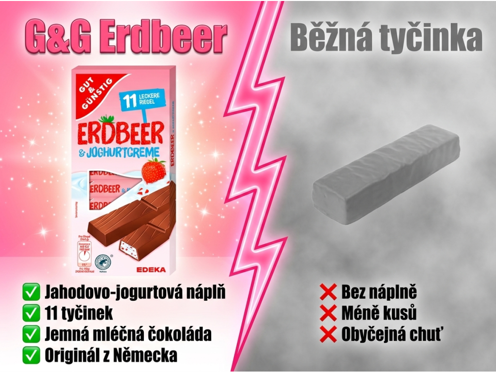 G&G Erdbeer & Joghurtcreme srovnání s běžnou tyčinkou