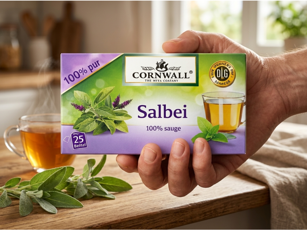 Cornwall bylinný čaj se šalvějí 100% 25 sáčků 50 g v ruce