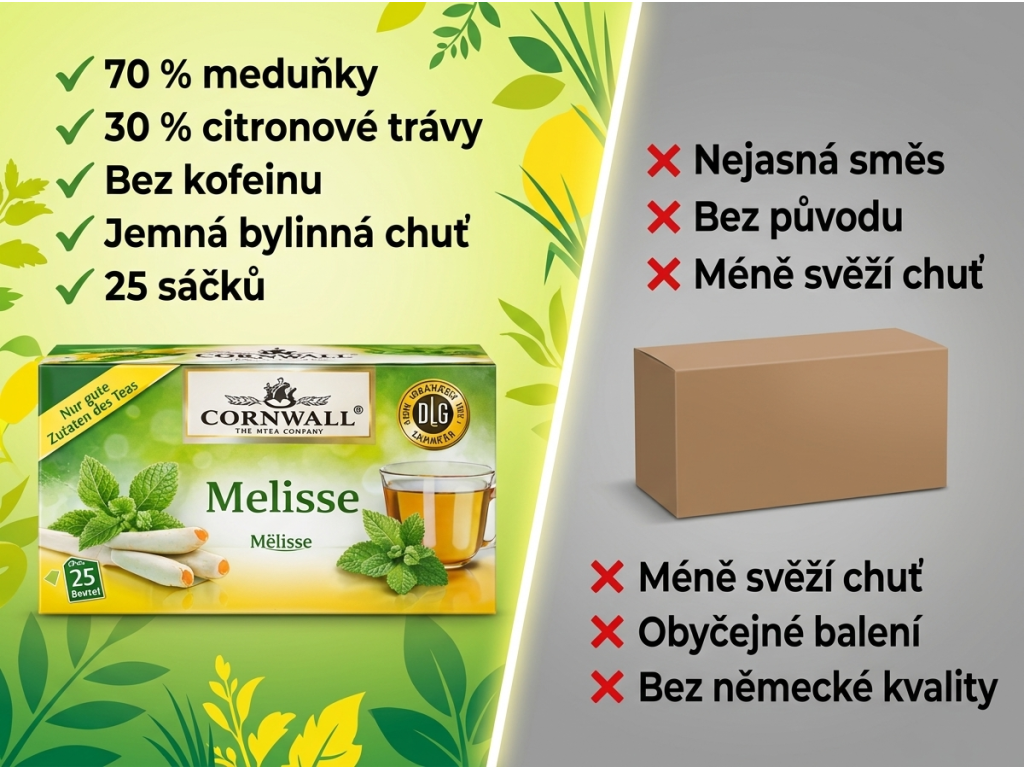 Cornwall bylinný čaj s meduňkou a citronovou trávou - srovnání