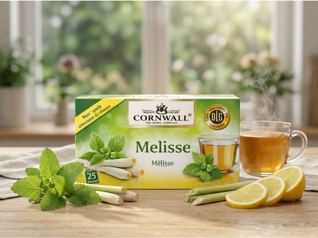 Cornwall bylinný čaj s meduňkou a citronovou trávou v přírodním prostředí