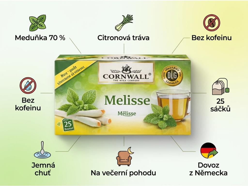 Cornwall bylinný čaj s meduňkou a citronovou trávou - benefity