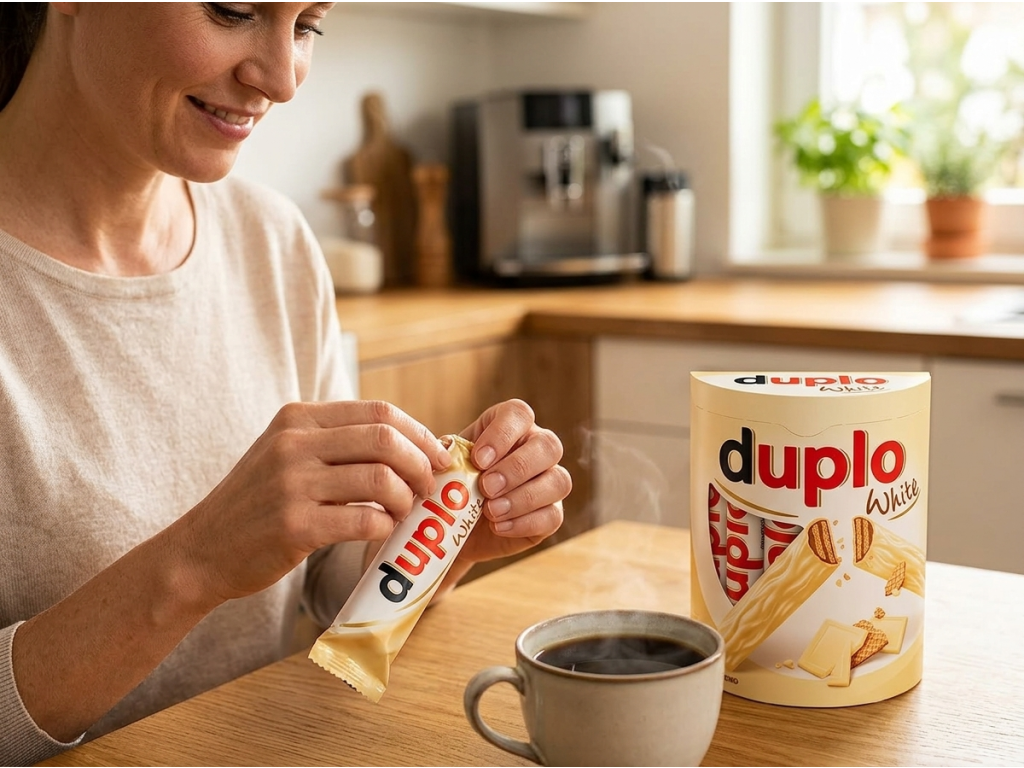 Duplo White 10 ks 182 g v rukou při konzumaci