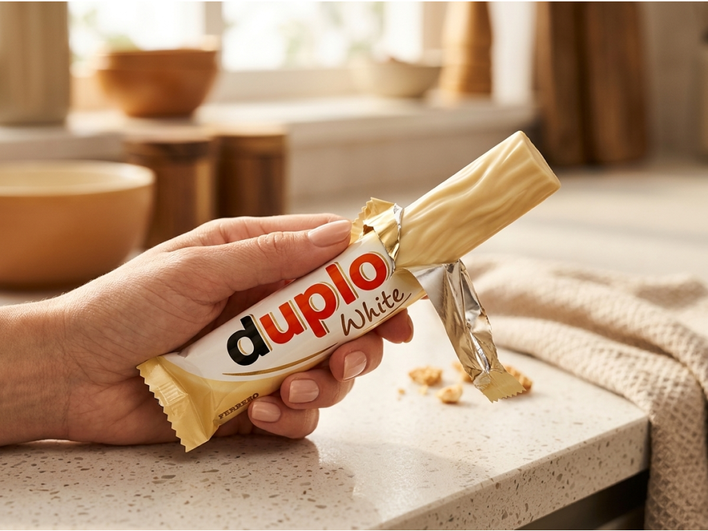 Duplo White 10 ks 182 g držené v ruce