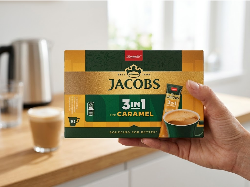 Jacobs 3v1 karamel balení v ruce