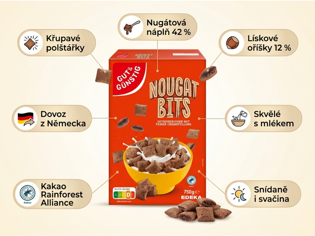G&G Nougat Bits 750g - infografika výhod