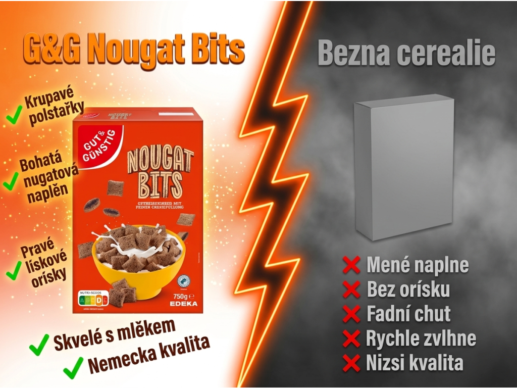 G&G Nougat Bits 750g srovnání s běžnou cereálií