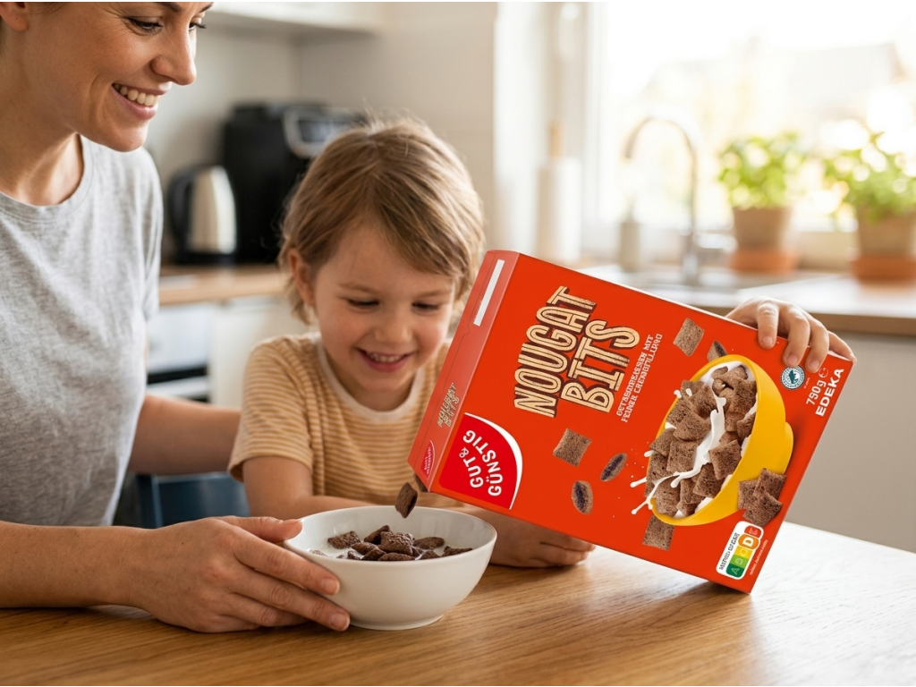 G&G Nougat Bits 750g při snídani s rodinou