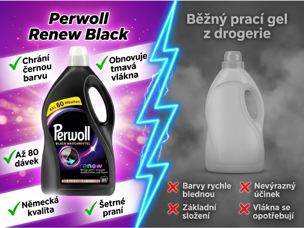 Perwoll Renew Black vs. běžný prací gel - srovnání