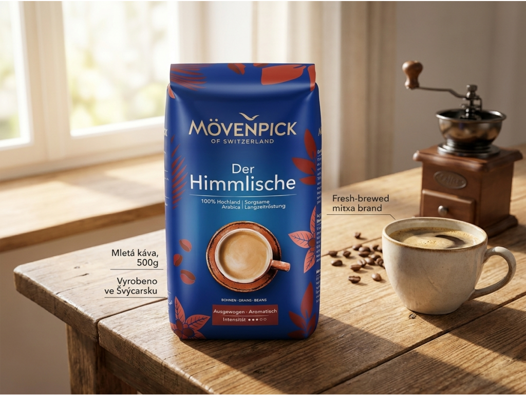 Mövenpick Der Himmlische mletá káva 500 g v kávovém prostředí