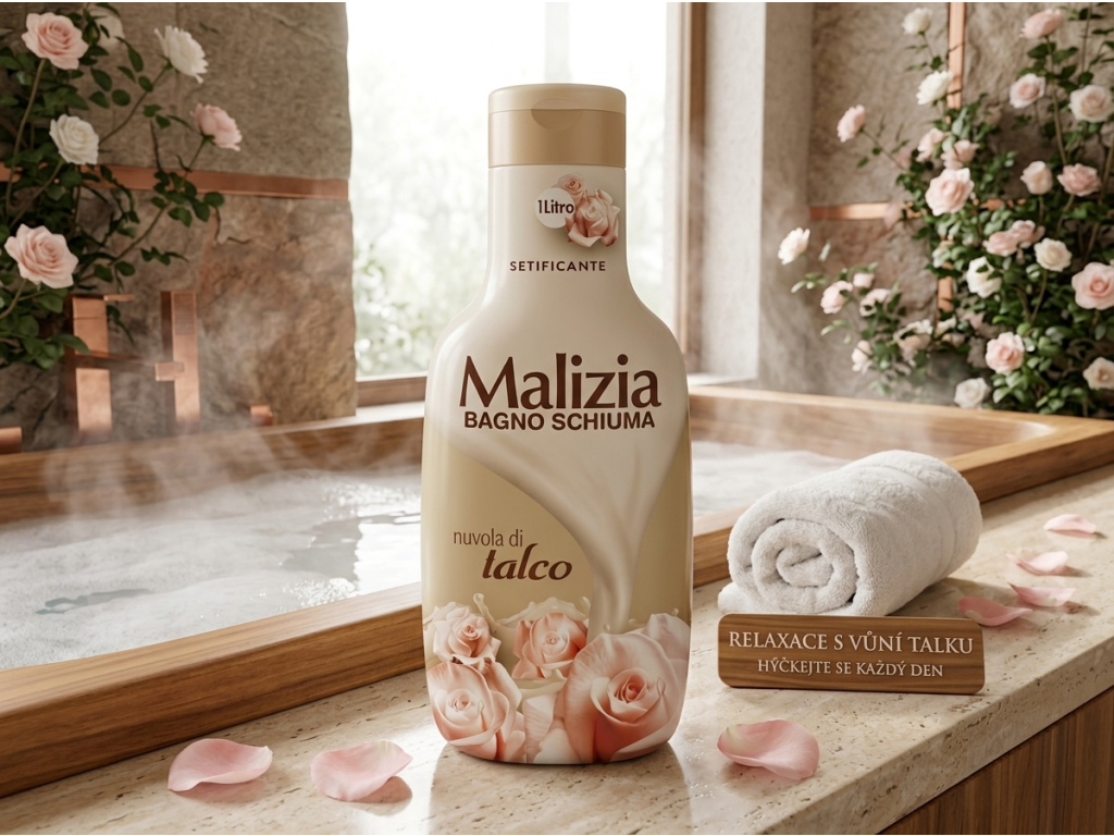 Malizia Muschio Talco v koupelnovém wellness prostředí
