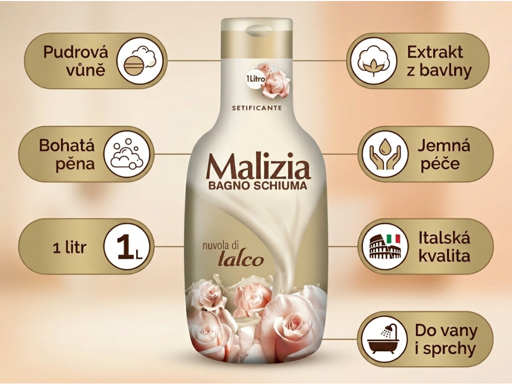 Malizia Muschio Talco - benefity pěny do koupele
