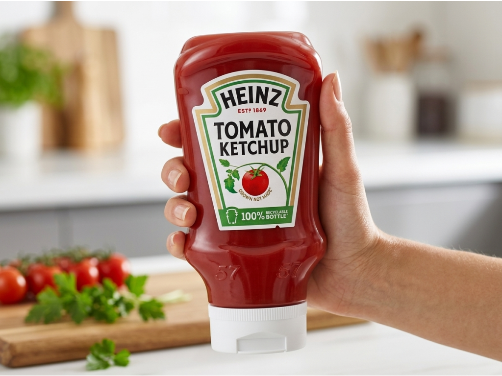 Heinz tomatový kečup 800 ml držený v ruce