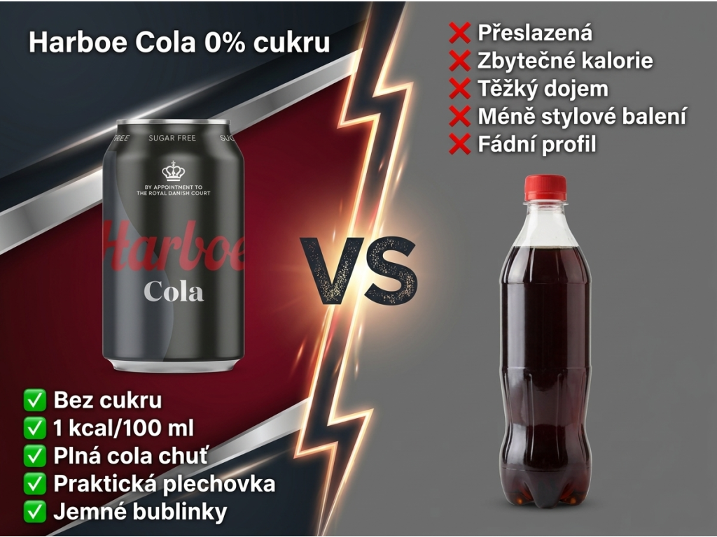 Srovnání Harboe Cola 0% cukru s běžnou colou