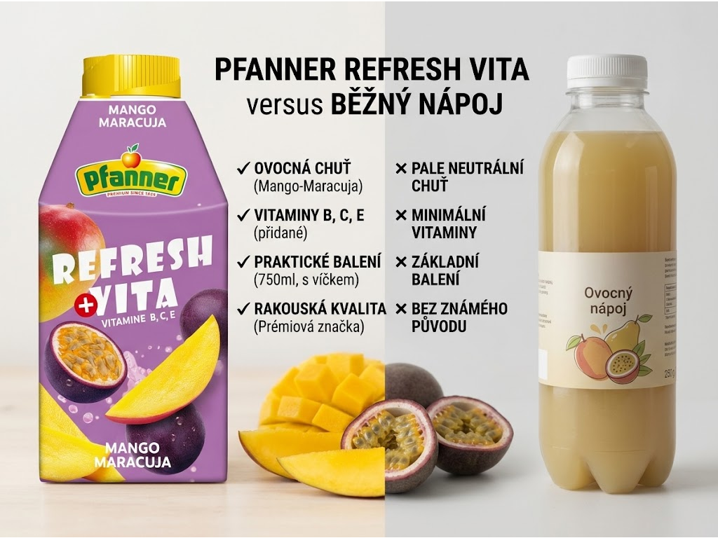Pfanner Refresh Vita Mango a Marakuja - srovnání