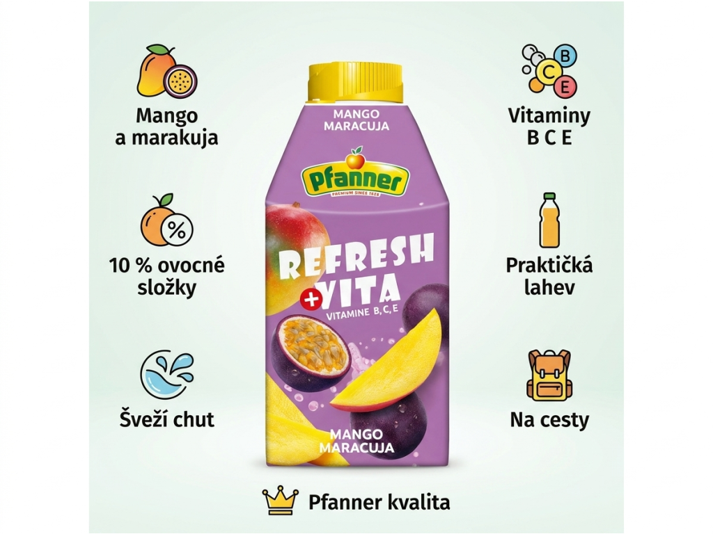 Pfanner Refresh Vita Mango a Marakuja - benefity