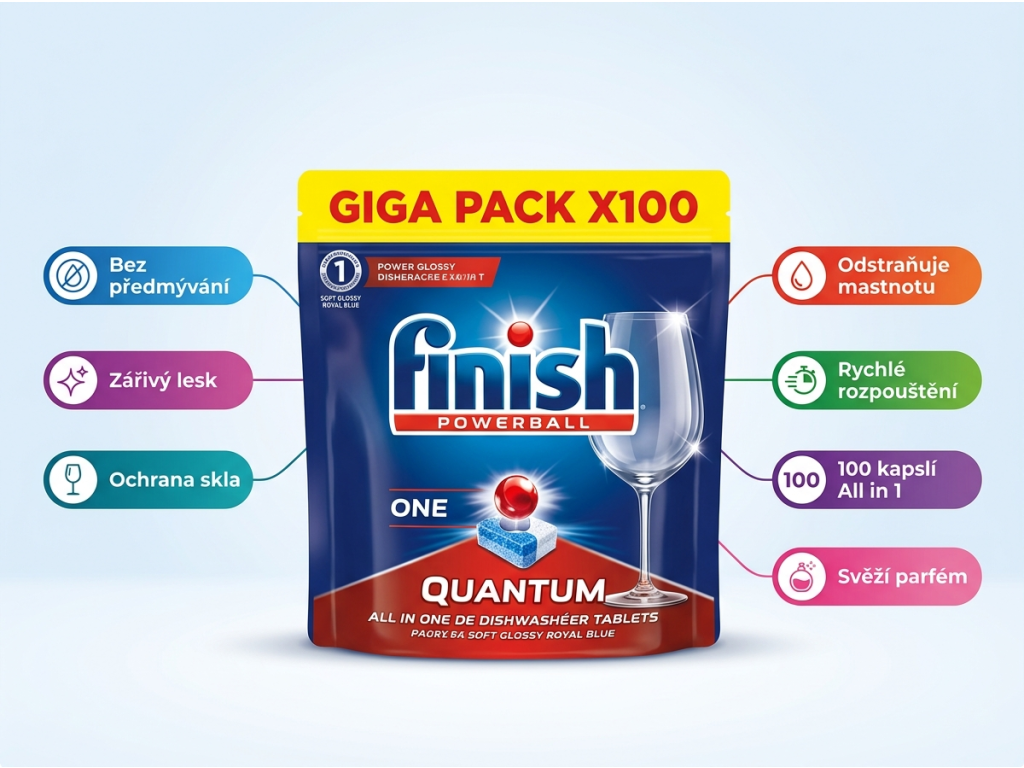 Finish Quantum Powerball kapsle do myčky - infografika výhod