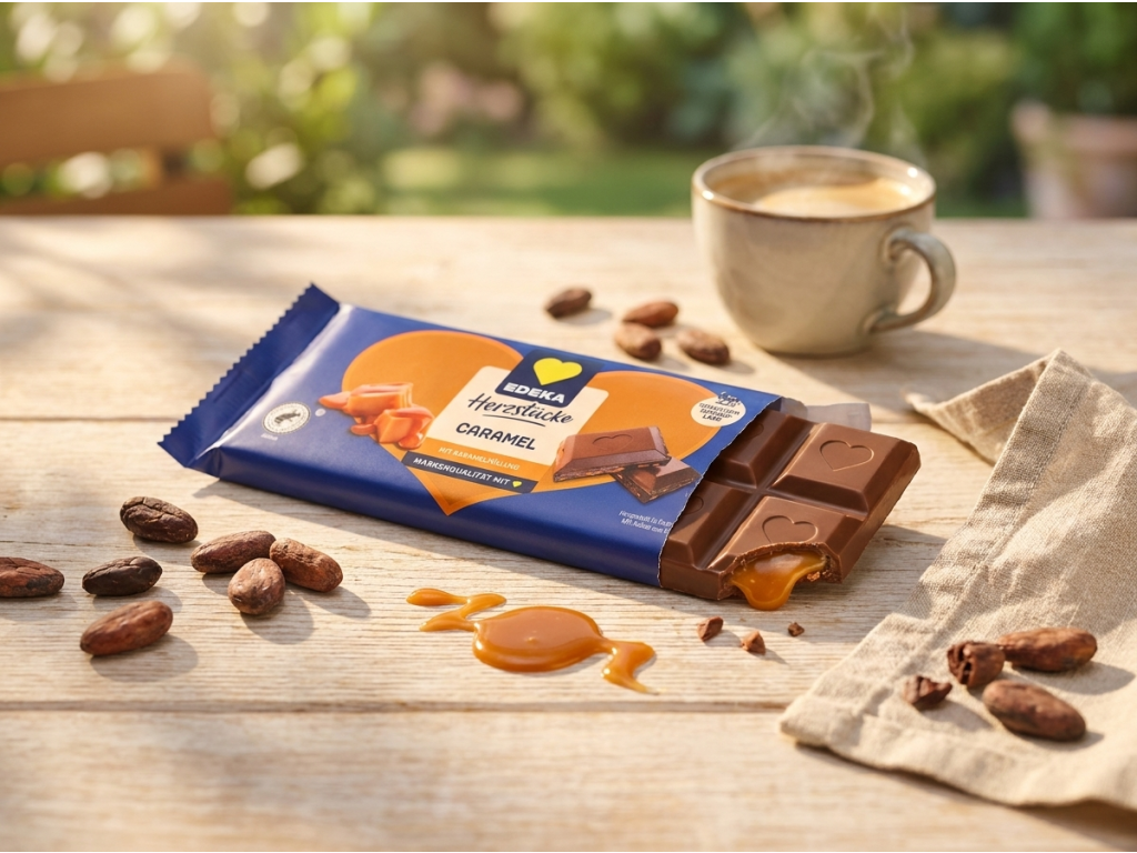 Edeka mléčná čokoláda s karamelovou náplní 90 g v přírodním prostředí