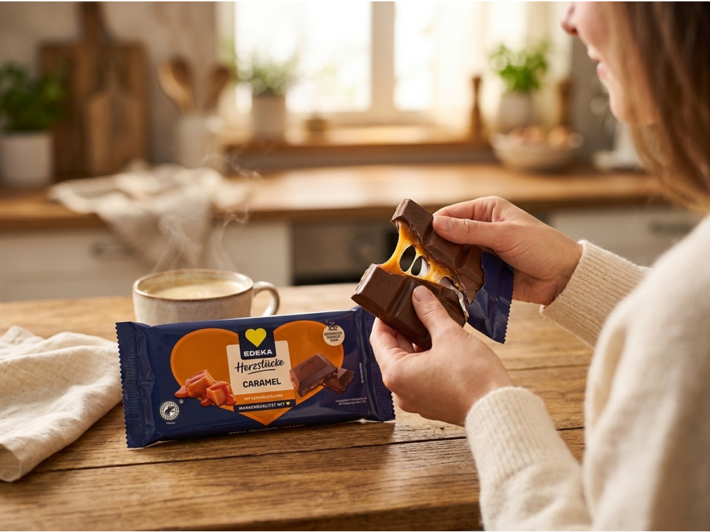 Edeka mléčná čokoláda s karamelovou náplní 90 g při konzumaci