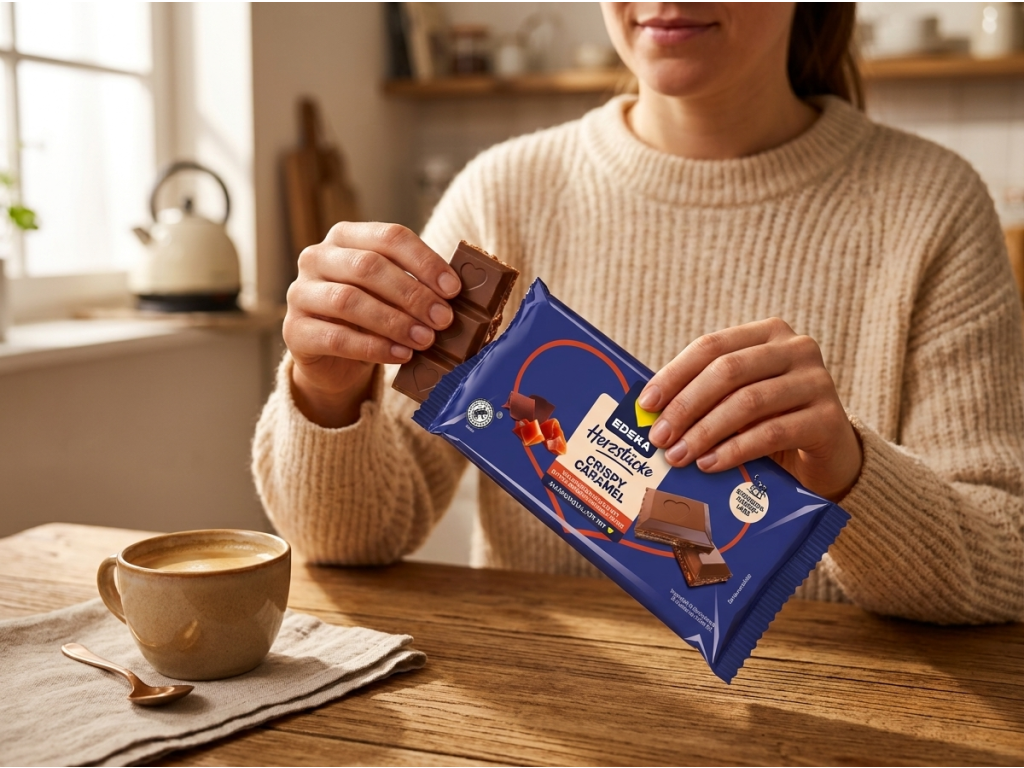 Edeka Herzstücke Crispy Caramel při konzumaci