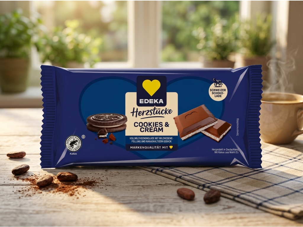EDEKA Herzstücke Cookies & Cream v přírodním prostředí