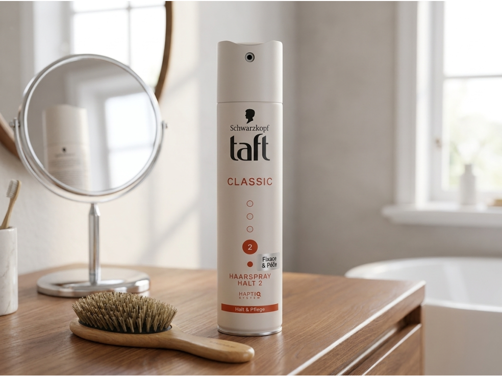 Taft Classic lak na vlasy v koupelně