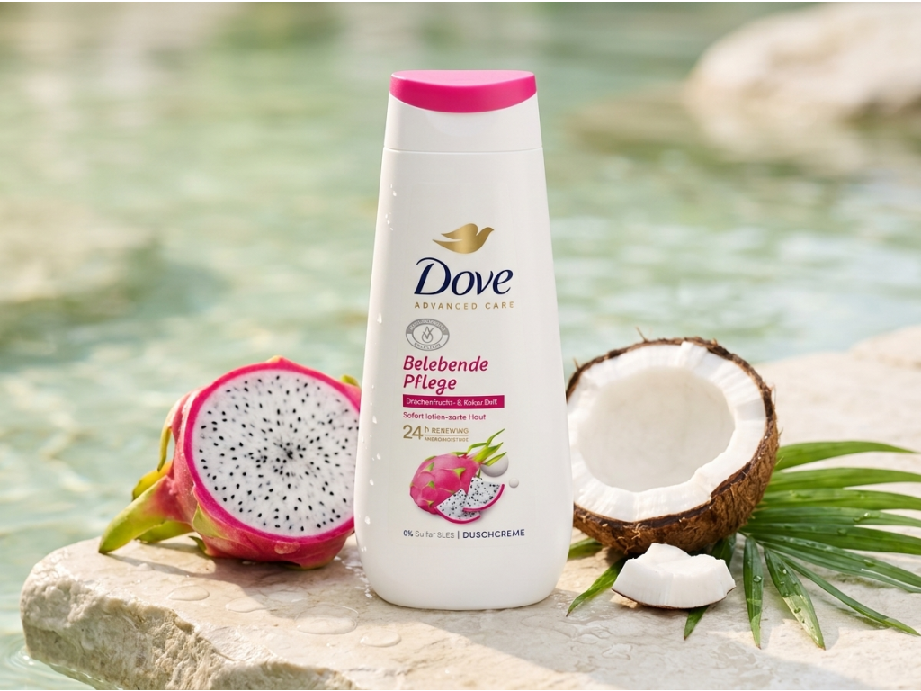Dove Advanced Care s dračím ovocem a kokosem v přírodní scéně