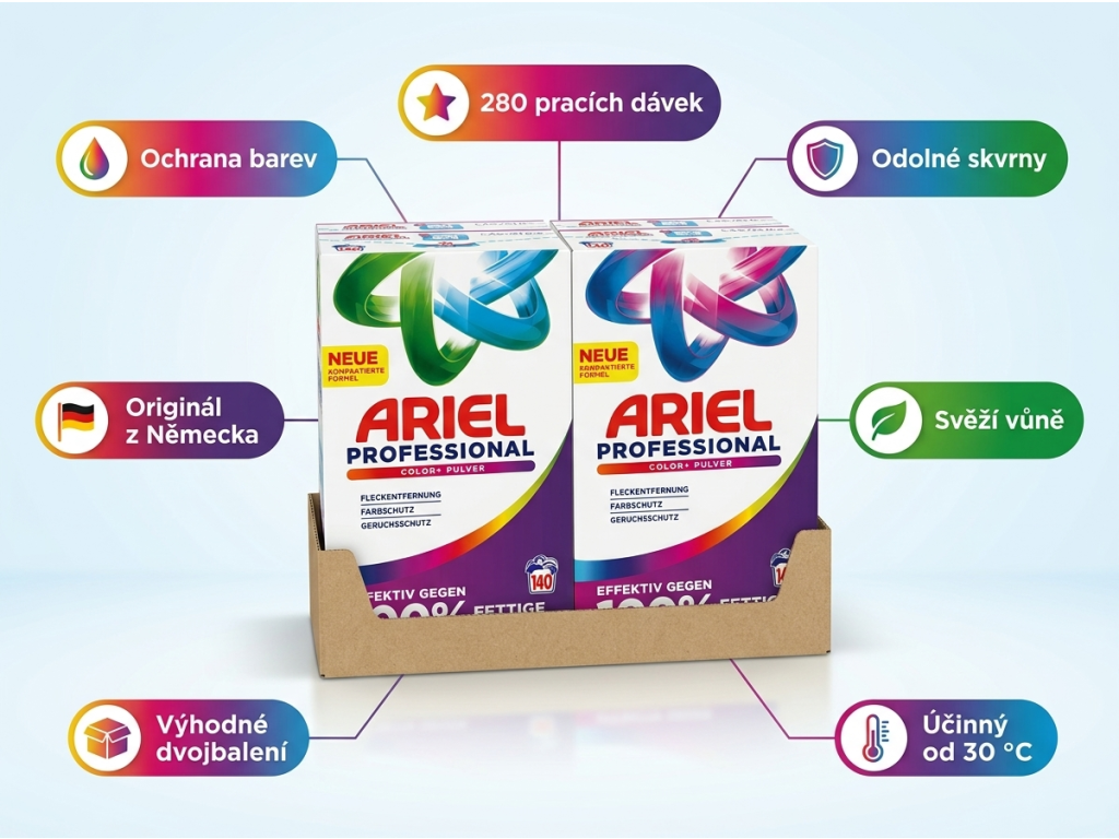 Ariel Professional prací prášek - infografika s výhodami
