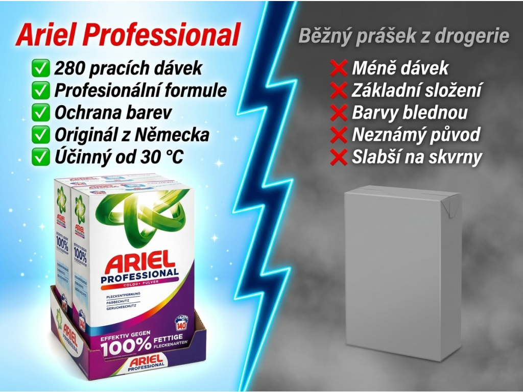 Ariel Professional prací prášek - srovnání s běžným práškem