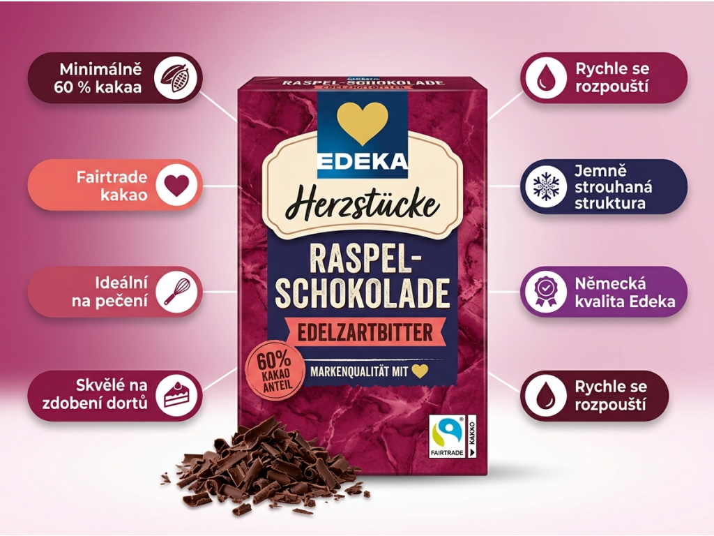 Edeka čokoládové hobliny z hořké čokolády - přehled výhod