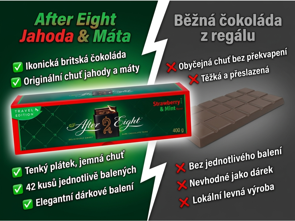 After Eight Jahoda a Máta 400 g - srovnání s běžnou čokoládou