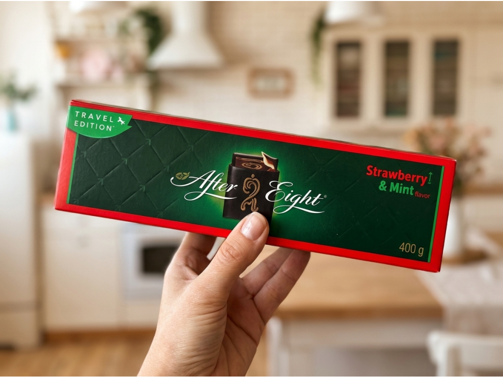 After Eight Jahoda a Máta 400 g drženy v ruce