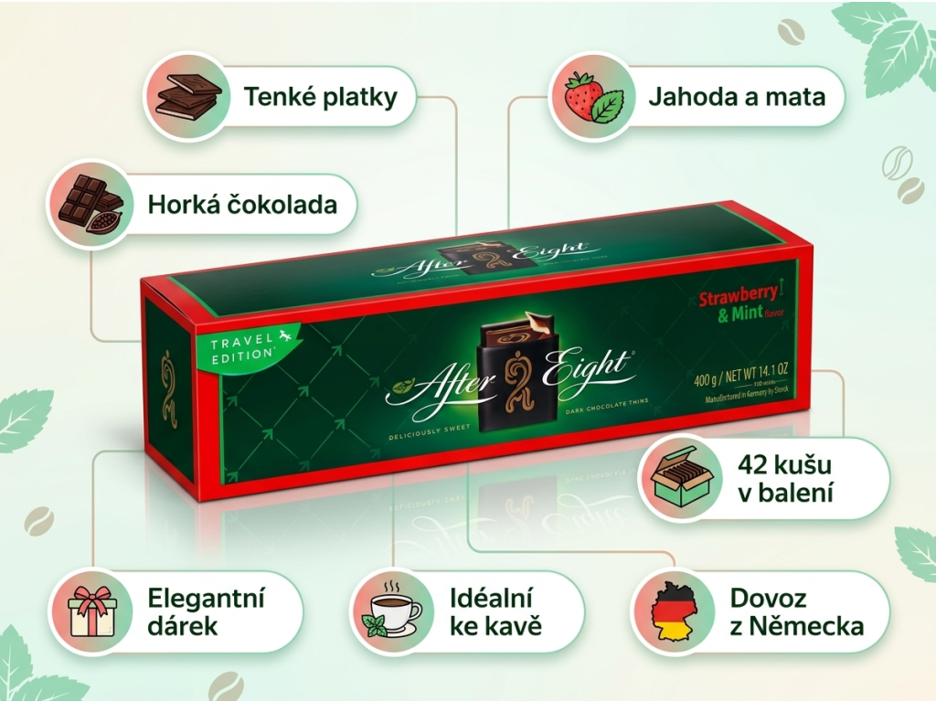 After Eight Jahoda a Máta 400 g - infografika s benefity