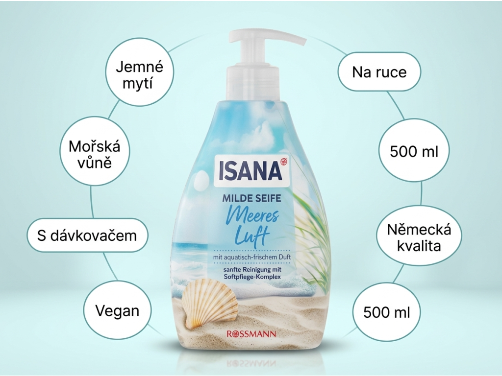 Isana jemné tekuté mýdlo s vůní mořského vzduchu 500 ml - hlavní výhody