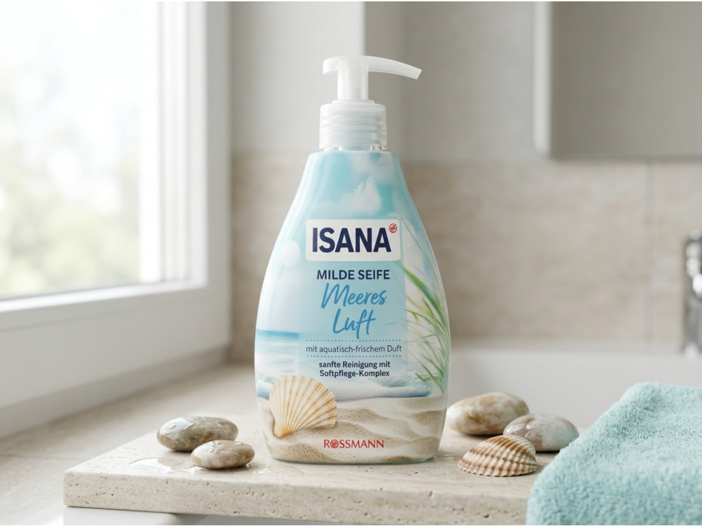 Isana jemné tekuté mýdlo s vůní mořského vzduchu 500 ml - svěží koupelnový kontext