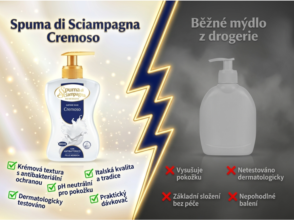 Spuma di Sciampagna Cremoso ve srovnání s běžným mýdlem