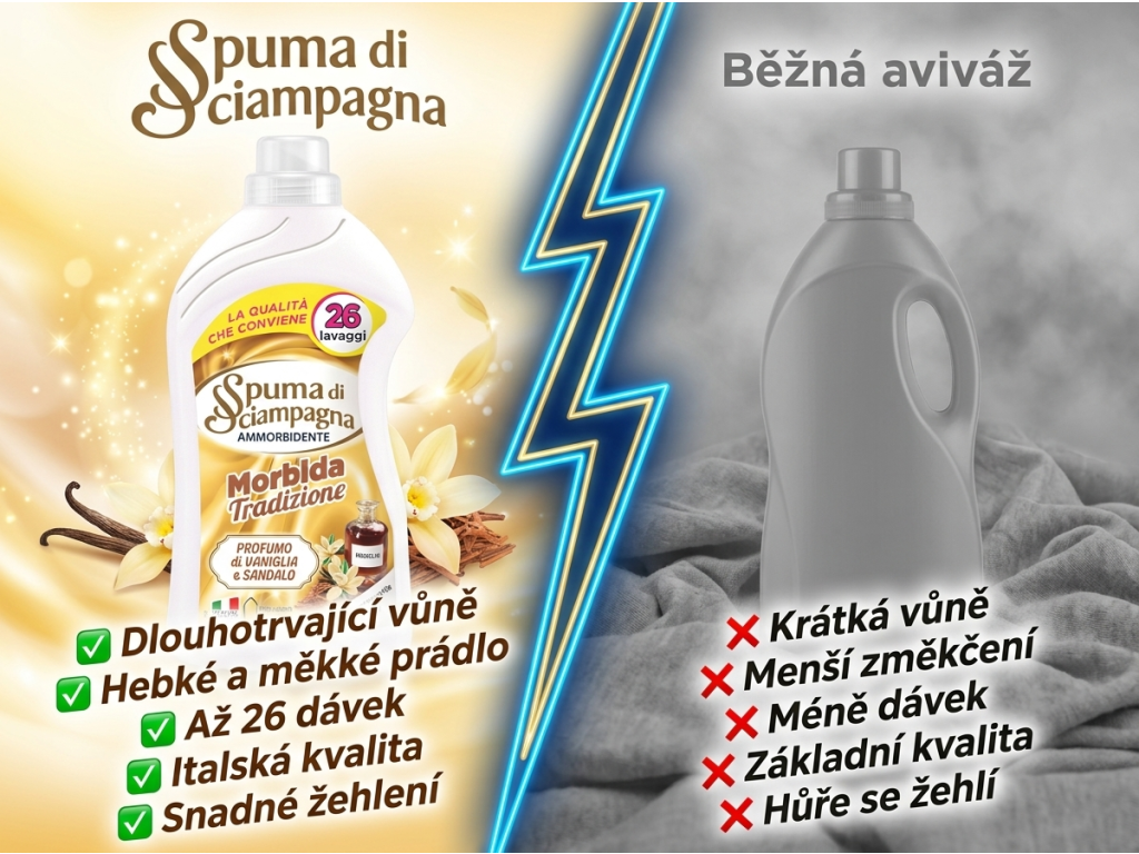 Spuma di Sciampagna Morbida Tradizione aviváž - srovnání s běžnou aviváží