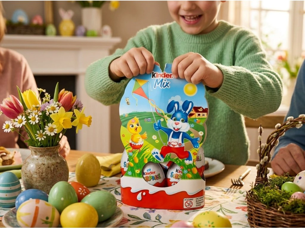 Dítě rozbaluje Kinder Mix