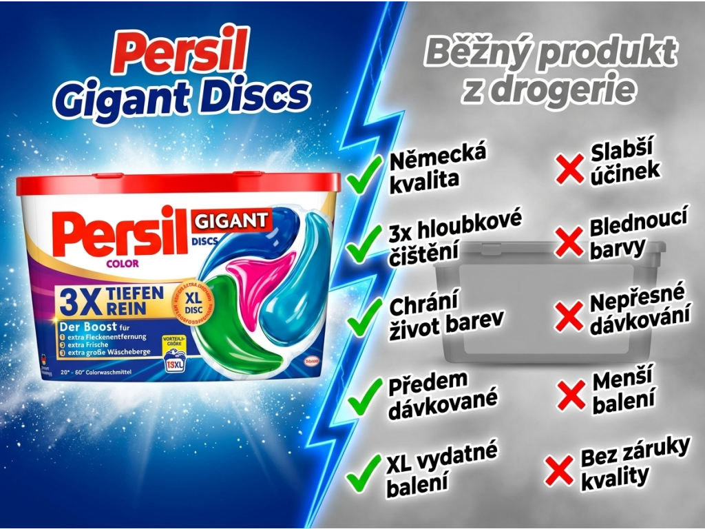 Persil Color Gigant Discs 3x Tiefenrein - srovnání s běžným produktem
