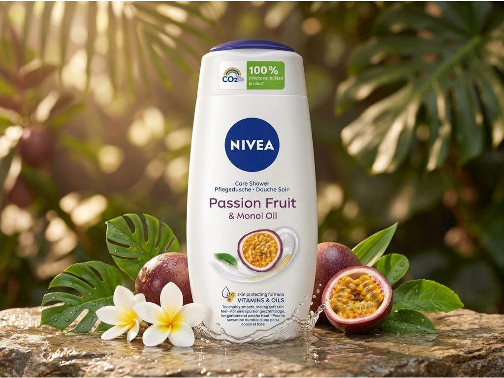 Nivea Passion Fruit Monoi Oil sprchový gel v tropickém prostředí s marakují