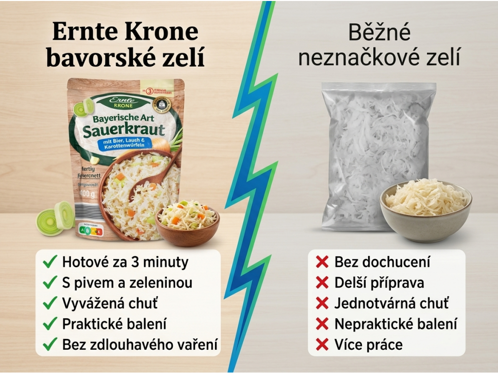 Srovnání bavorského kysaného zelí Erntekrone s běžnou přílohou
