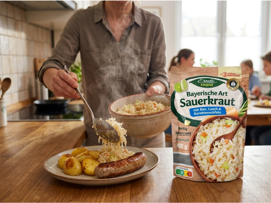 Servírování bavorského kysaného zelí Erntekrone