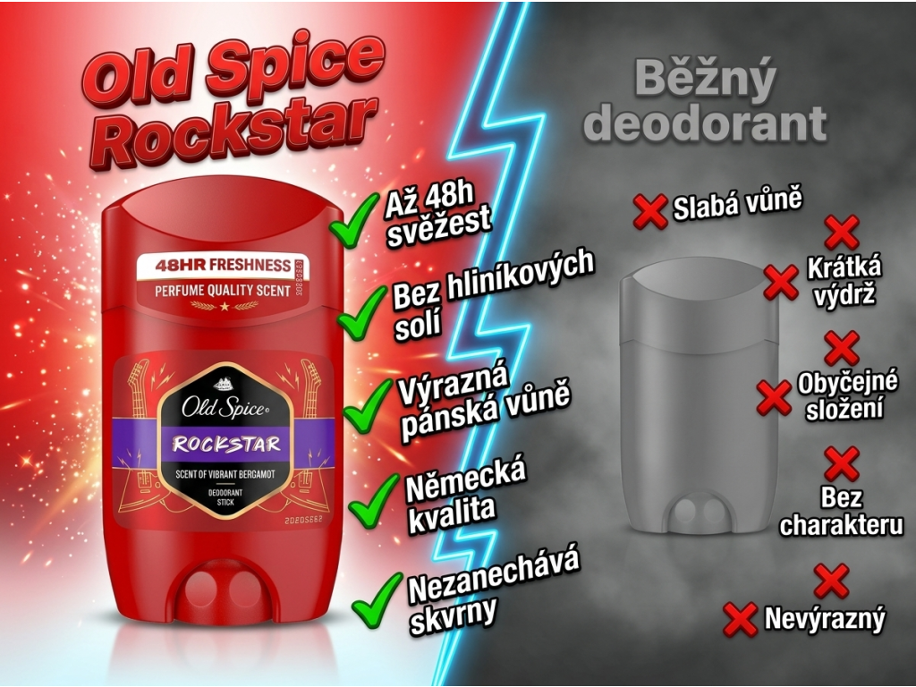 Old Spice Rockstar deostick vs. běžný deodorant